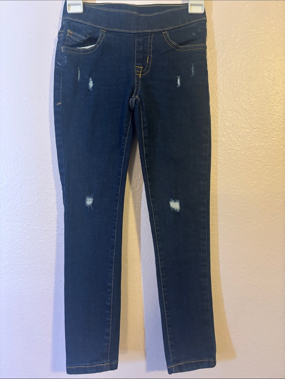 Cat & Jack Girls Dark Blue Pull On Distressed Skinny Jeans, Size 5